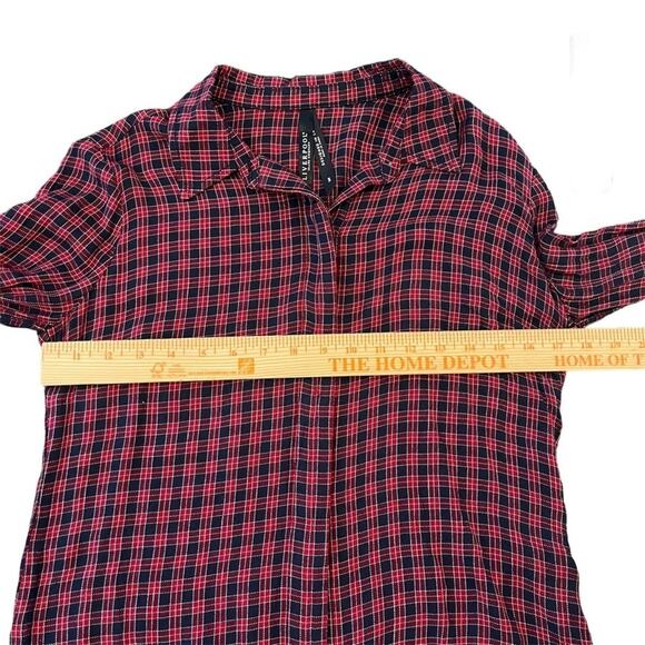 Liverpool Jeans Classic Fit Plaid Button Front Top Small Adjustable Sleeve Tunic - Picture 10 of 11